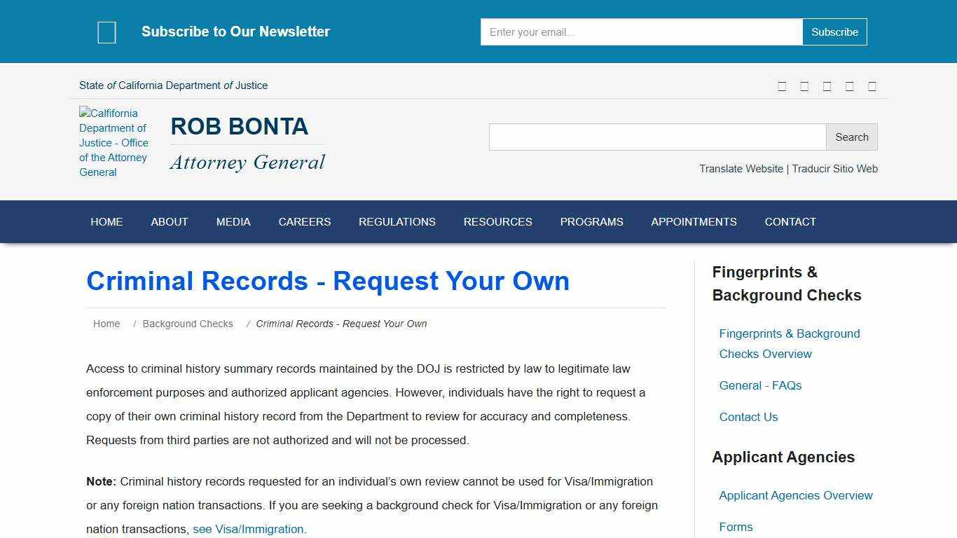 Criminal Records - Request Your Own State of California - Department of Justice - Office of the Attorney General