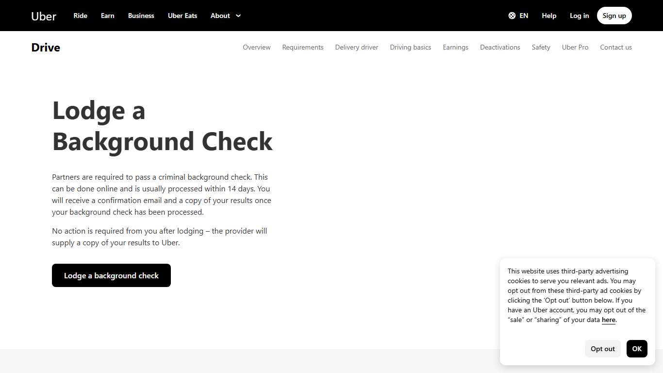 Lodge a background check Uber